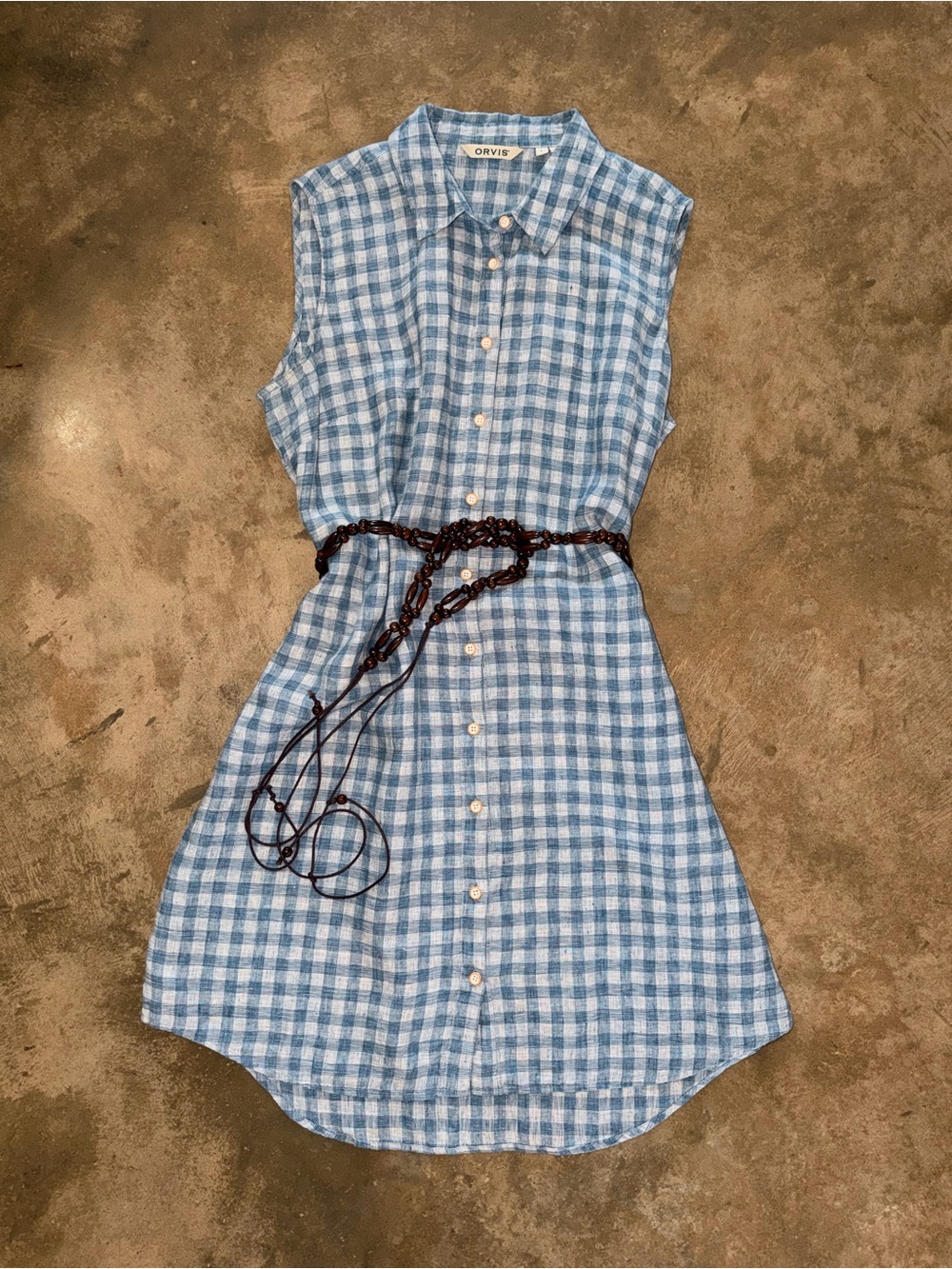 Orvis Coastal Blue Gingham Linen Shirt Dress Size L